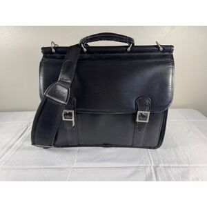 McKlein Mens Black Leather Briefcase Laptop Messenger Bag Shoulder Strap